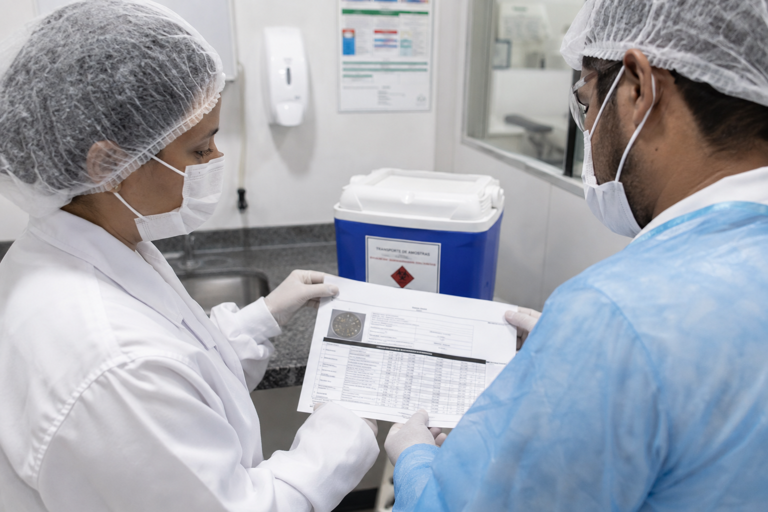 Equipe de laboratório analisa resultado e amostra associados à investigação de falha terapêutica.