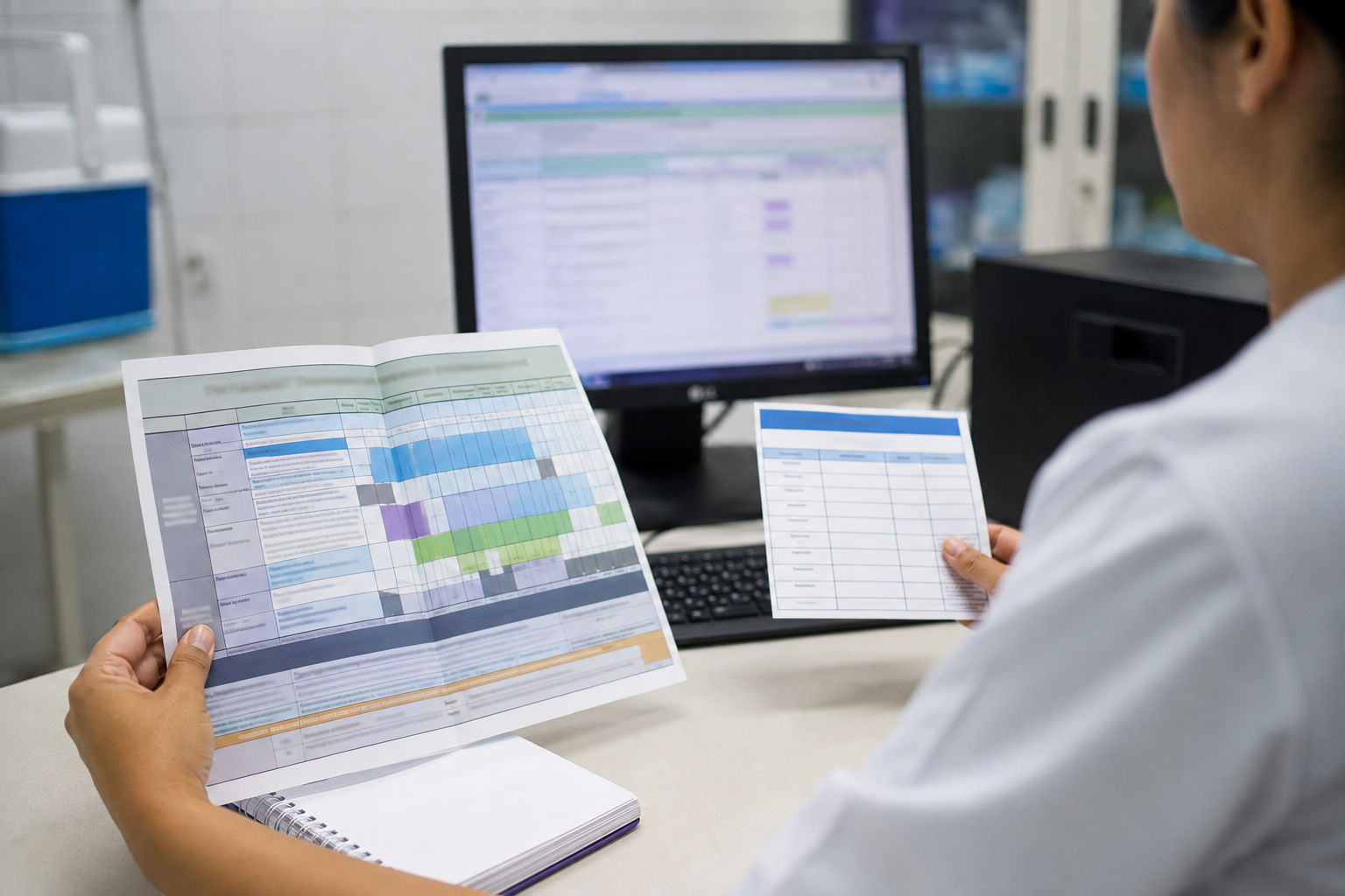 Conferência de calendário técnico, histórico vacinal e registro digital.