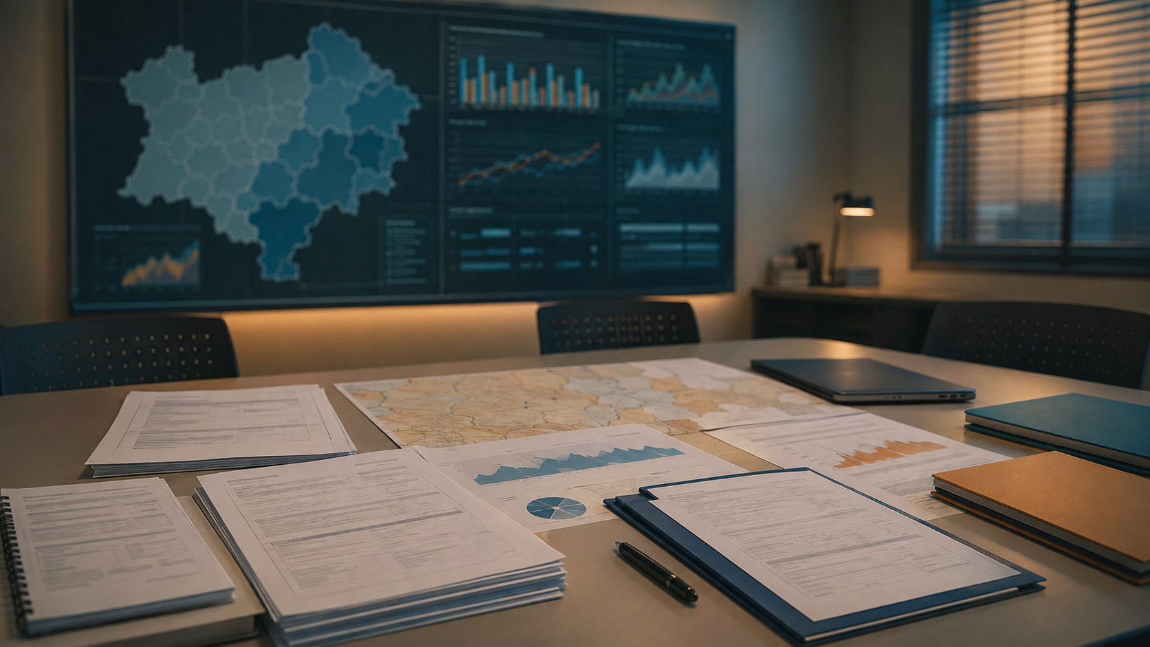 Sala de situação com dados agregados e mapa territorial