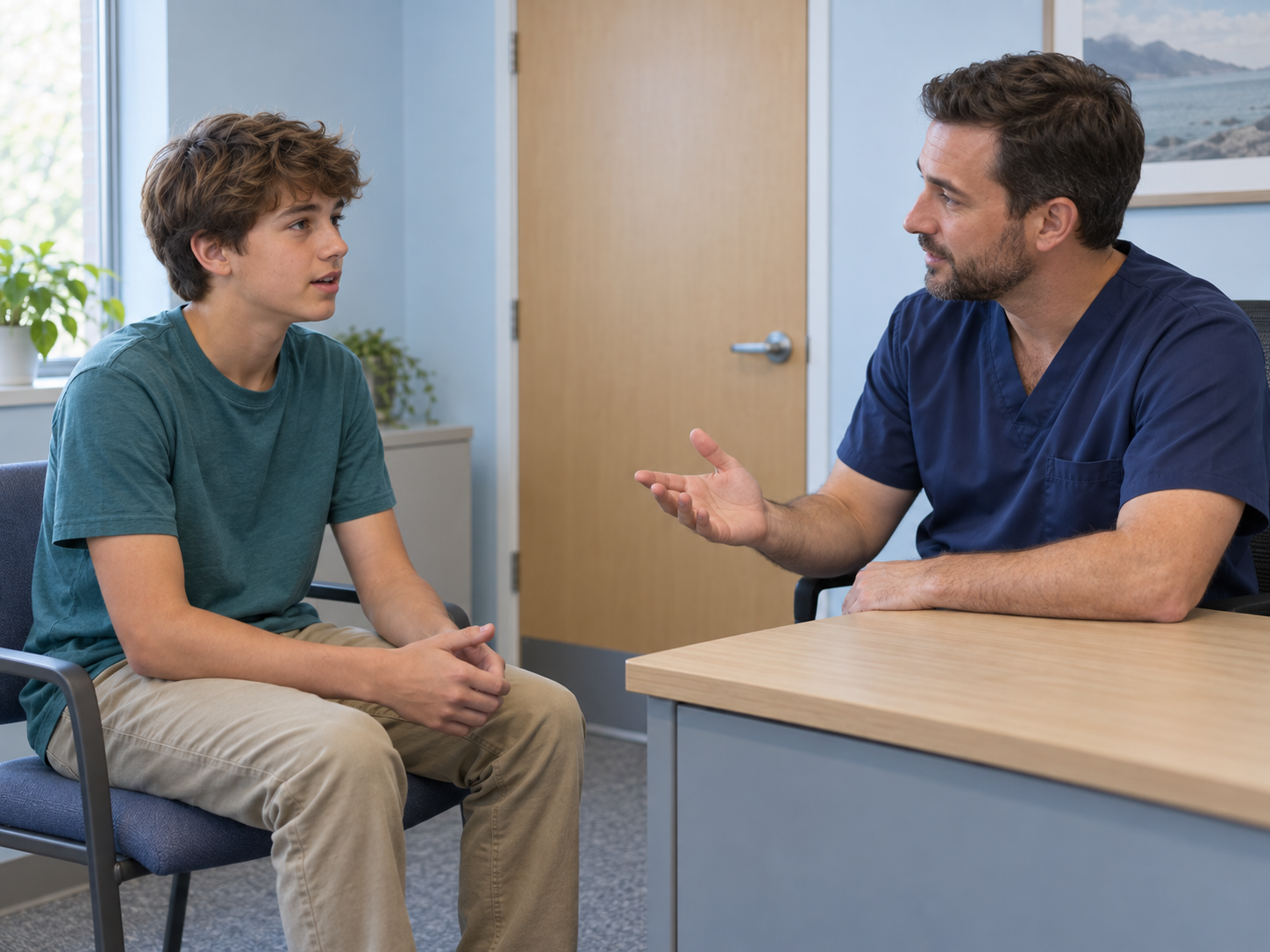 Profissional e adolescente dialogam para verificar a compreensão das orientações.