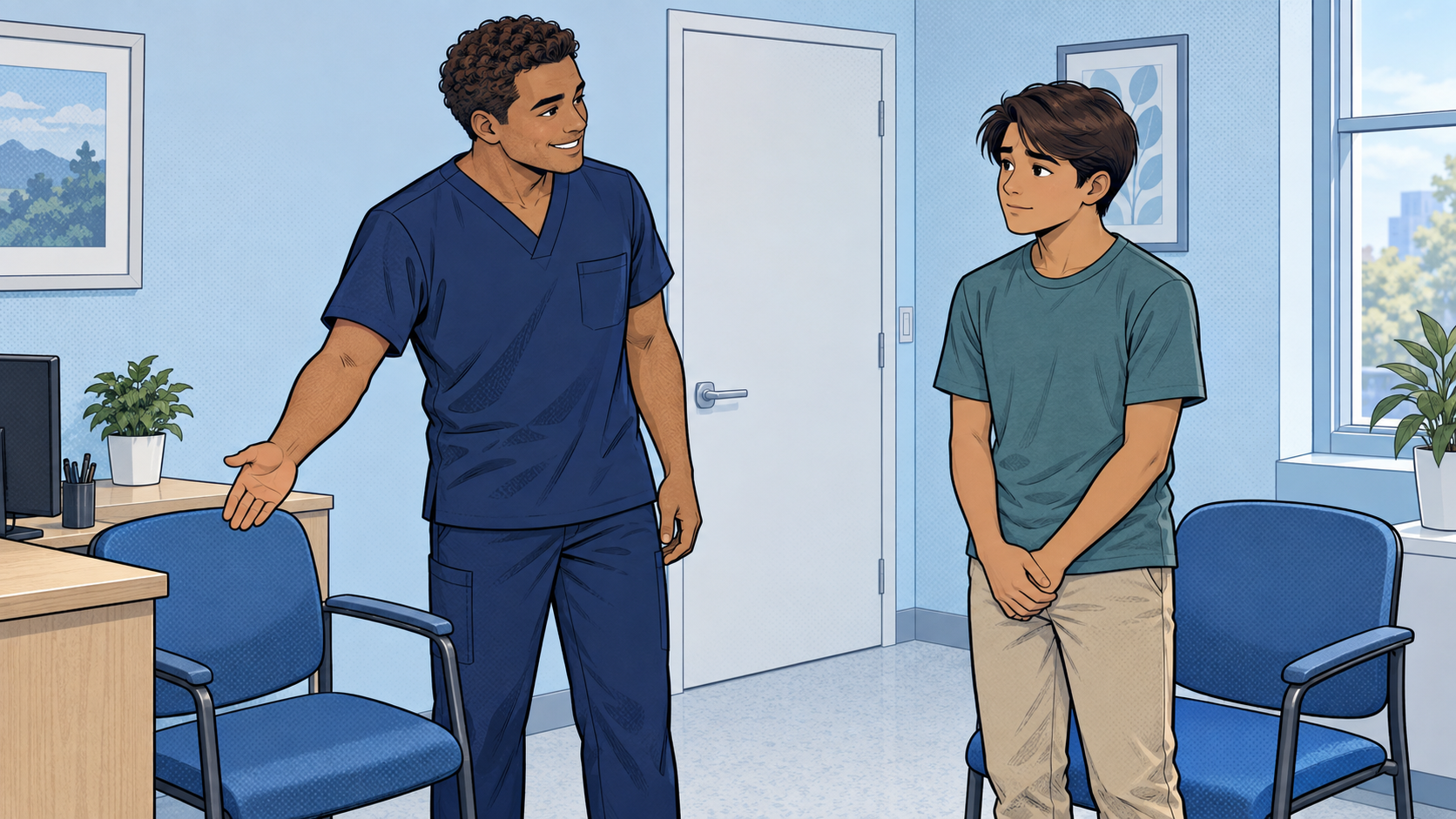 Diego recebe Rafael, de 16 anos, em consultório reservado.
