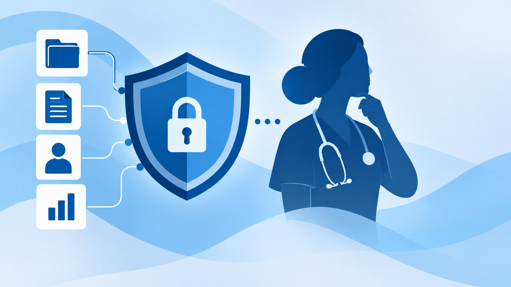 Escudo de privacidade ao lado de uma silhueta anônima.